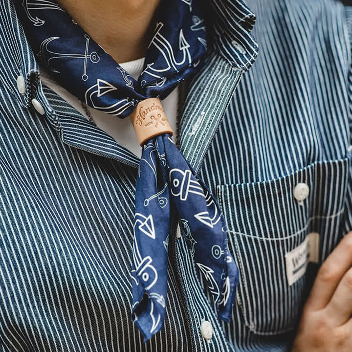 Navy Blue Marine Square Scarf with Leather Scarf Buckle