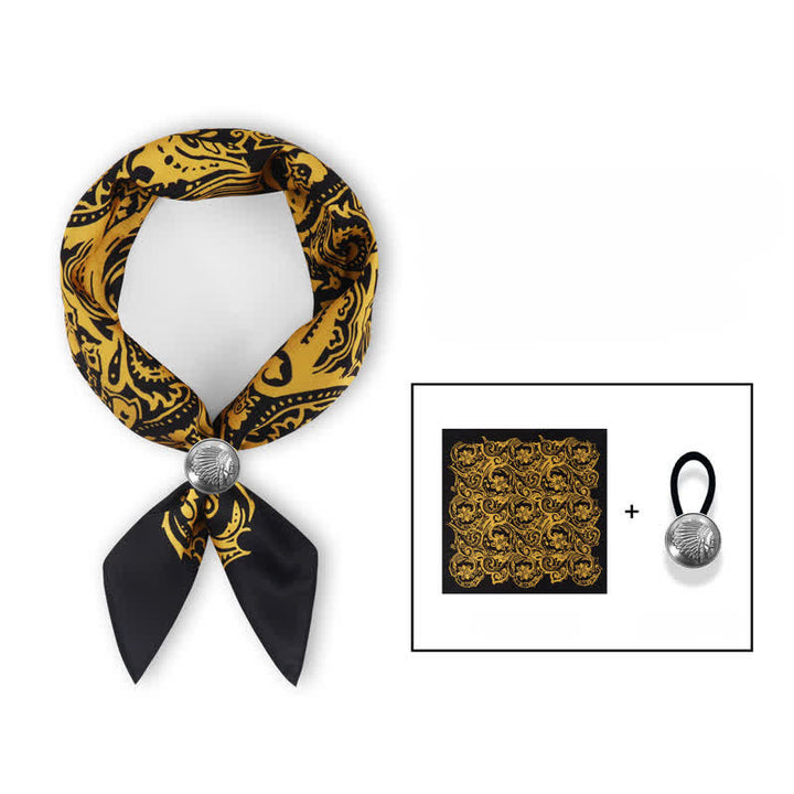 Luxurious British Style Paisley Square Scarf with Scarf Buckle