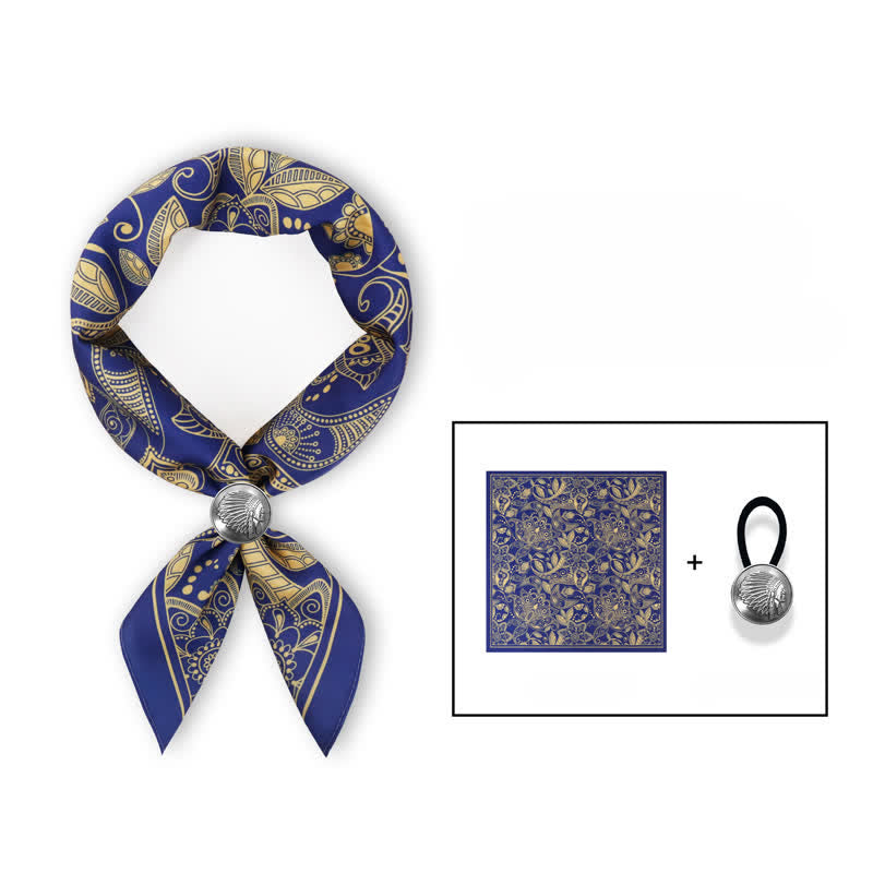 Luxurious British Style Paisley Square Scarf with Scarf Buckle