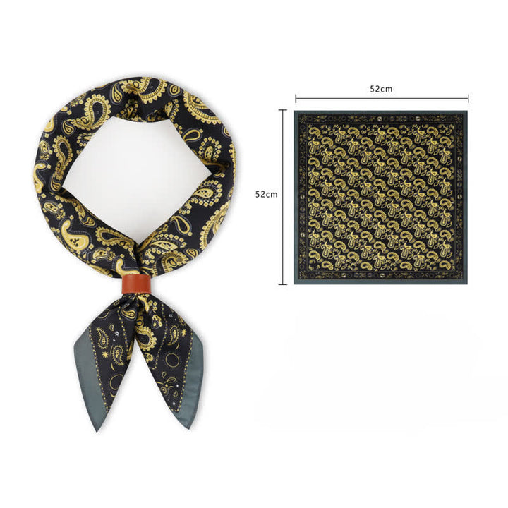 Luxurious British Style Paisley Square Scarf with Scarf Buckle