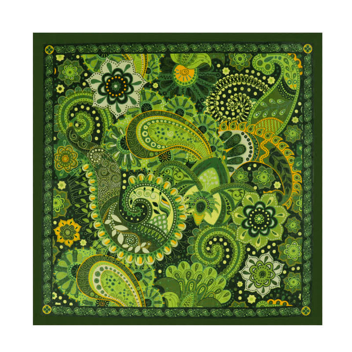 Fantastic Green Paisley Square Scarf with Scarf Buckle