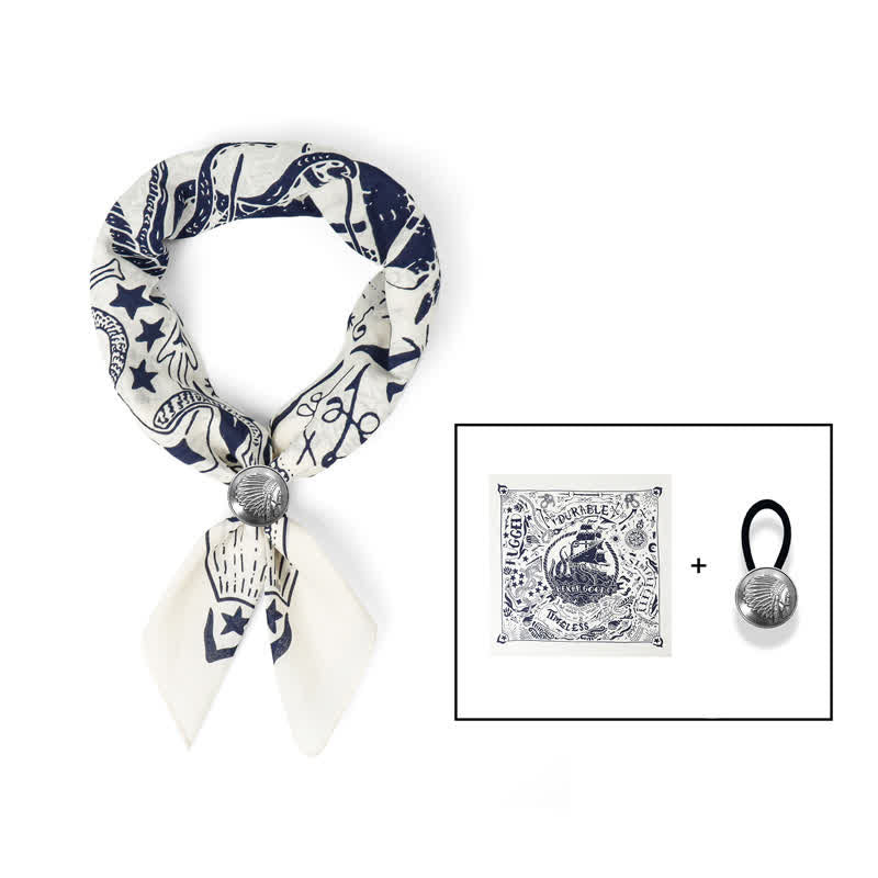 Marine Sailing Pattern Square Scarf with Scarf Buckle