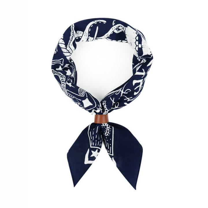 Marine Sailing Pattern Square Scarf with Scarf Buckle