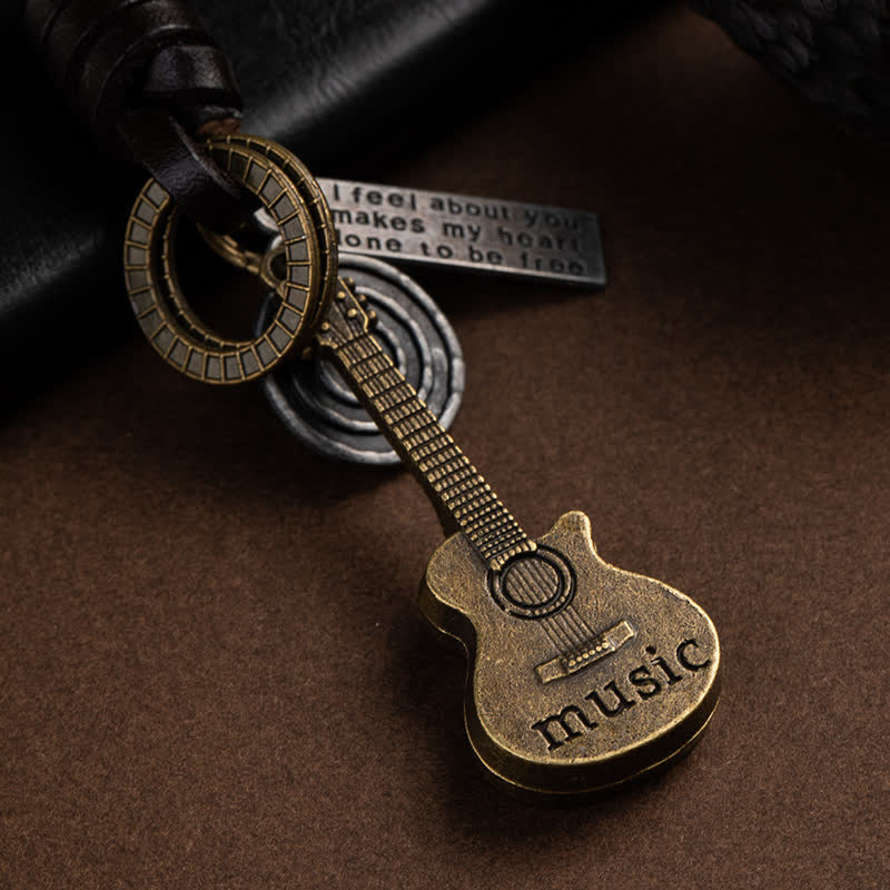 Cute Musical Guitar Pendant Leather Keychain - image 2