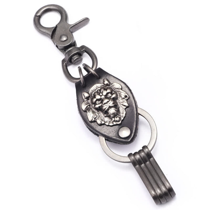Wild West Cool Lion Head Leather Keychain - Lion - image 0