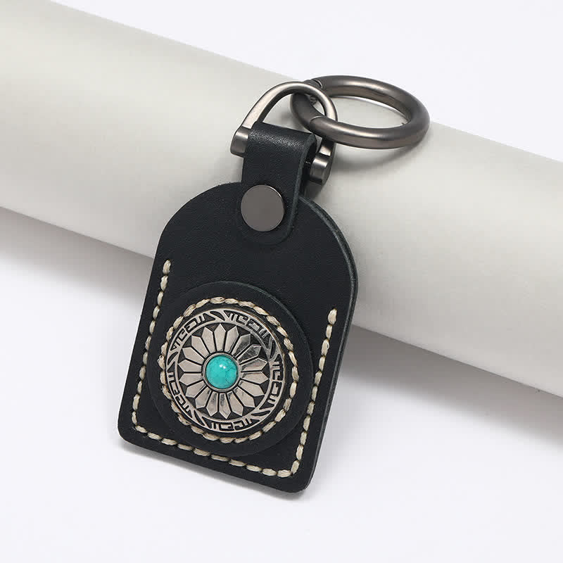 Charming Boho Flower Turquoise Leather Keychain - image 7