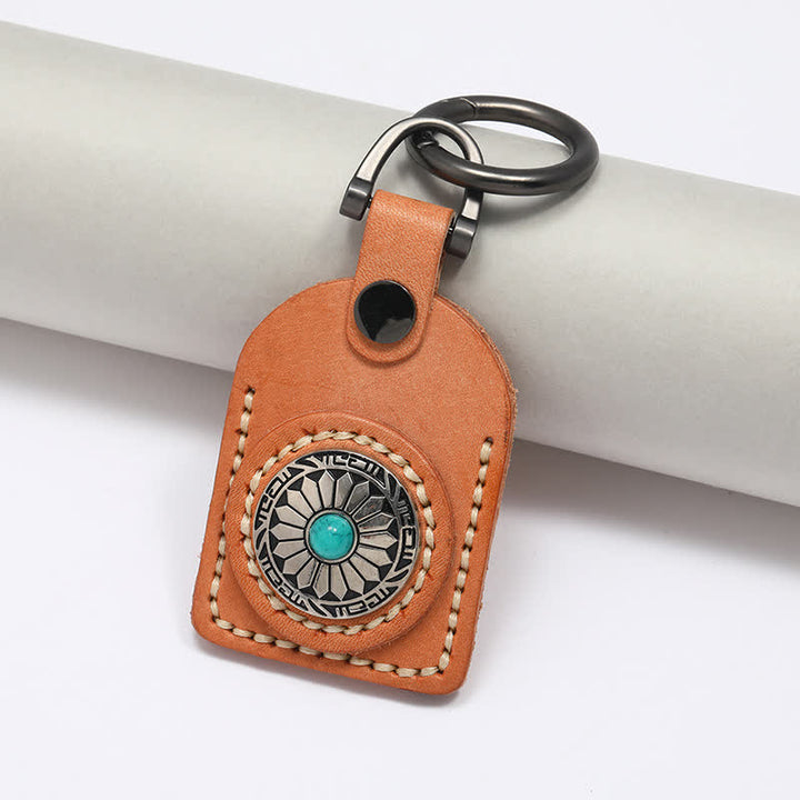 Charming Boho Flower Turquoise Leather Keychain - image 2