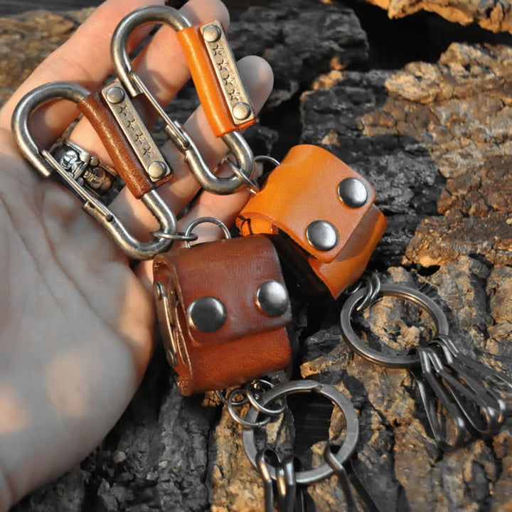 Vintage Mini Dice Case Design Leather Keychain