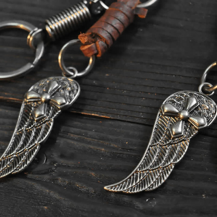 Small Cross Angel Wings Ornaments Leather Keychain