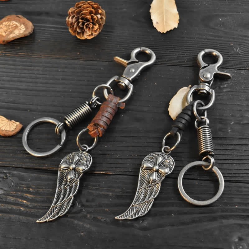 Small Cross Angel Wings Ornaments Leather Keychain - image 0