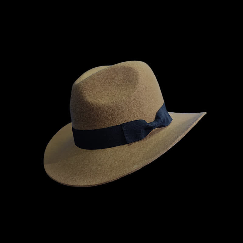 Solid Color Black Ribbon Bow Knot Cowboy Hat - Camel - L (23 1/4"-23 5/8") - image 0