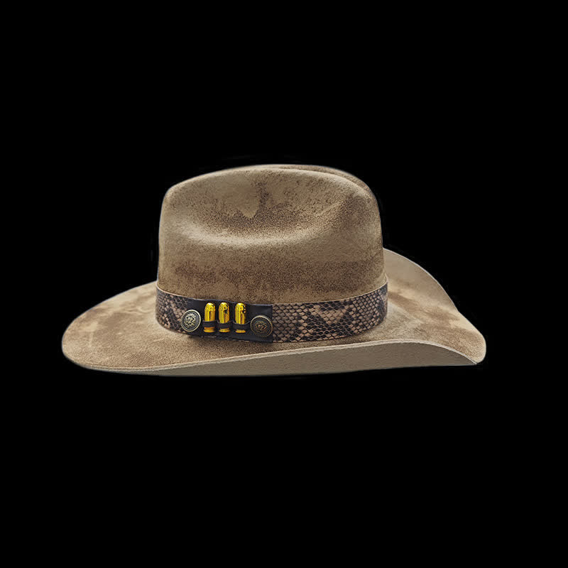 Bullet Decors Snake Skin Pattern Ribbon Cowboy Hat