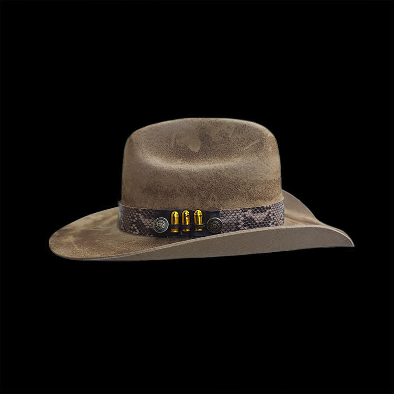 Bullet Decors Snake Skin Pattern Ribbon Cowboy Hat