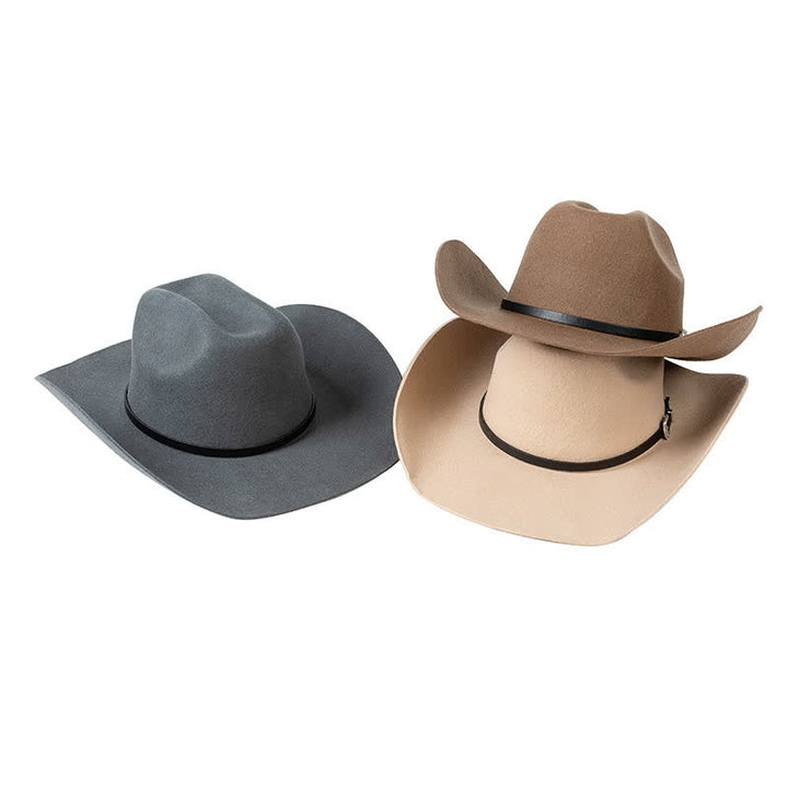 Various Solid Colors Black Leather Strap Cowboy Hat