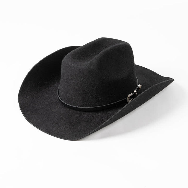 Various Solid Colors Black Leather Strap Cowboy Hat