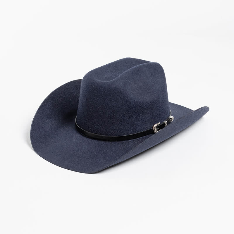 Various Solid Colors Black Leather Strap Cowboy Hat