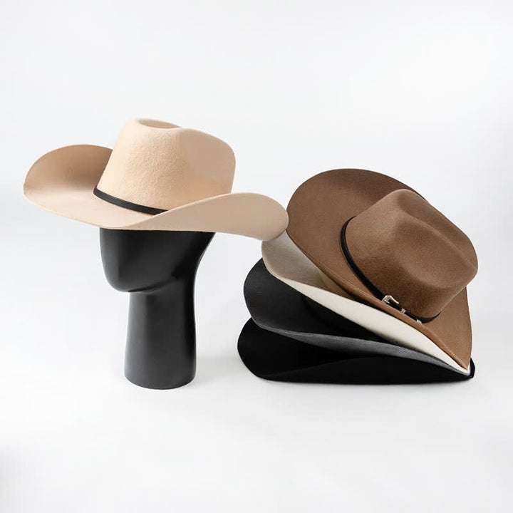 Various Solid Colors Black Leather Strap Cowboy Hat