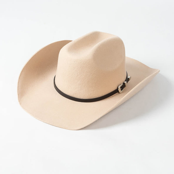 Various Solid Colors Black Leather Strap Cowboy Hat