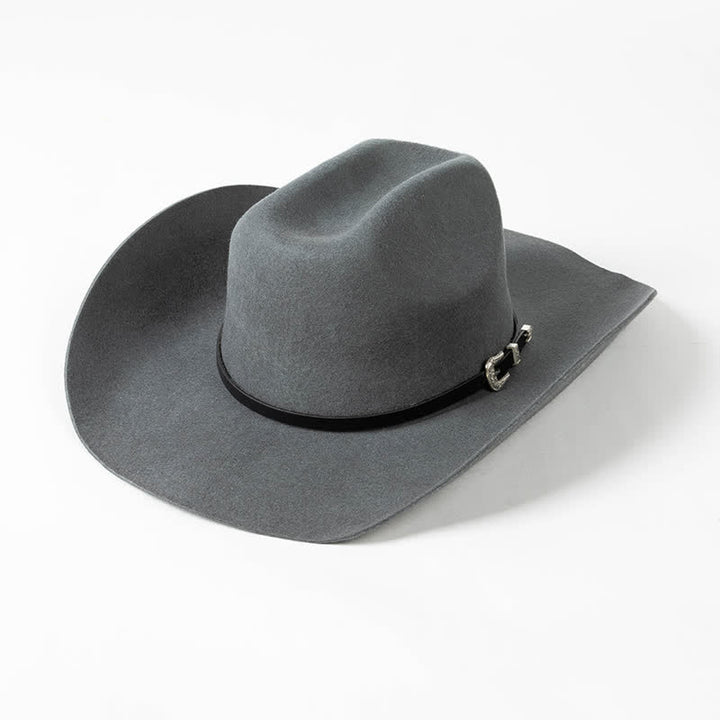 Various Solid Colors Black Leather Strap Cowboy Hat