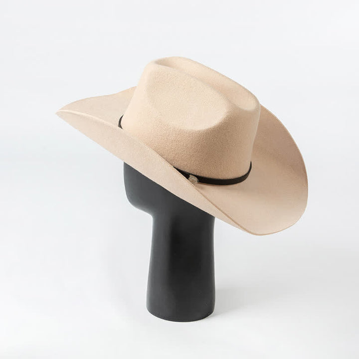 Various Solid Colors Black Leather Strap Cowboy Hat