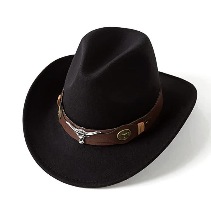 Western Wild Bull Ox Head Strap Felt Cowboy Hat