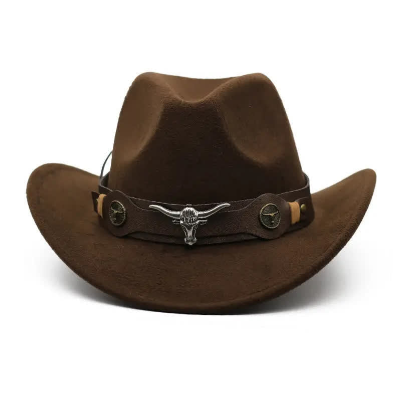 Western Wild Bull Ox Head Strap Felt Cowboy Hat