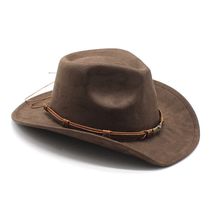 Ethnic Style Rope Decor Curved Brim Felt Cowboy Hat