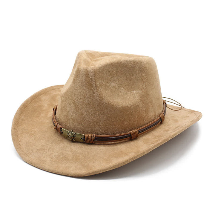 Ethnic Style Rope Decor Curved Brim Felt Cowboy Hat