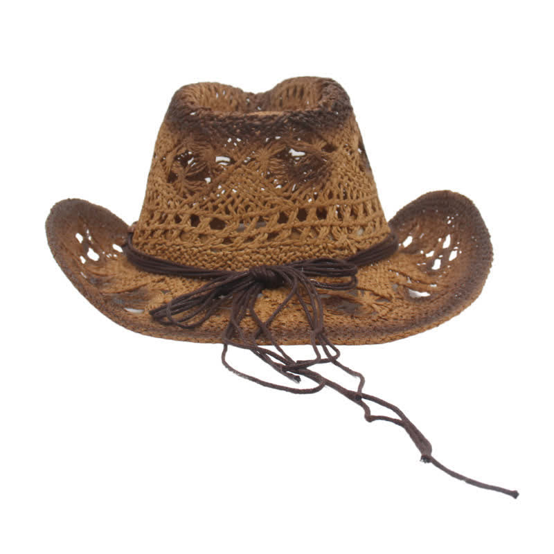 Boho Hollow-Out Beads String Cowboy Cowgirl Straw Hat