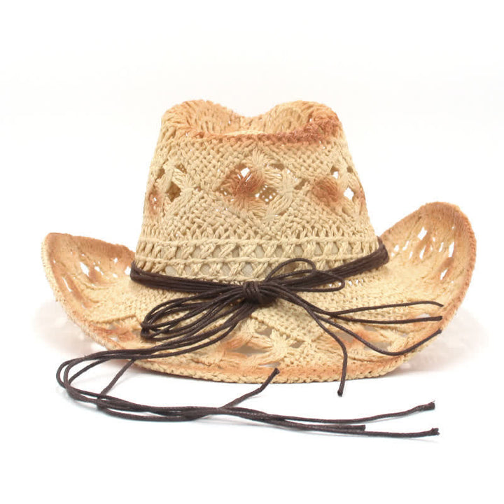 Boho Hollow-Out Beads String Cowboy Cowgirl Straw Hat