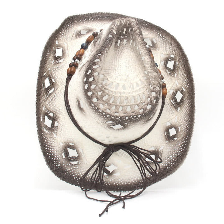 Boho Hollow-Out Beads String Cowboy Cowgirl Straw Hat - image 5