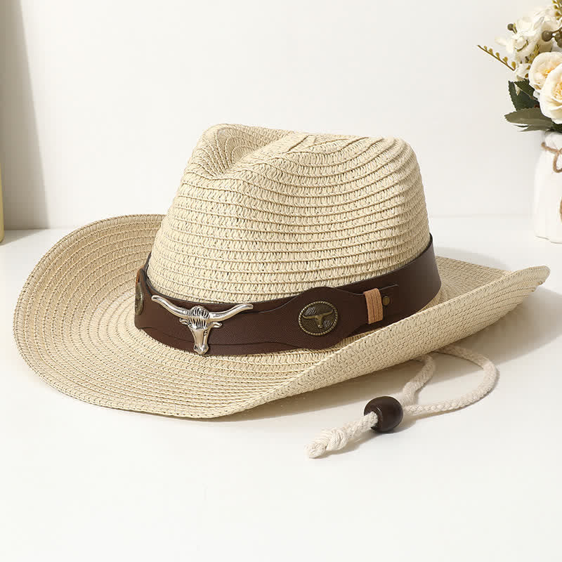 Cattle Decor Summer Beach Sunscreen Straw Hat