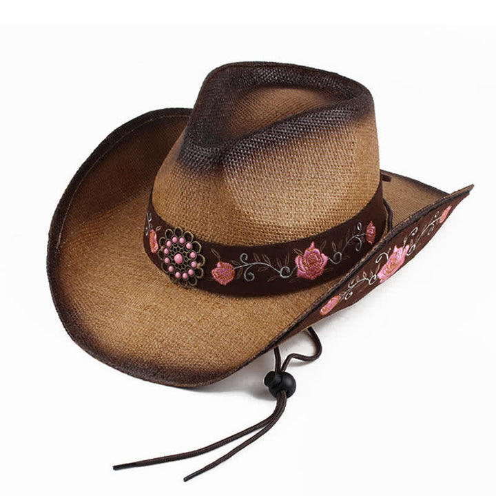 Pink Flower Western Party Cowgirl Cowboy Straw Hat