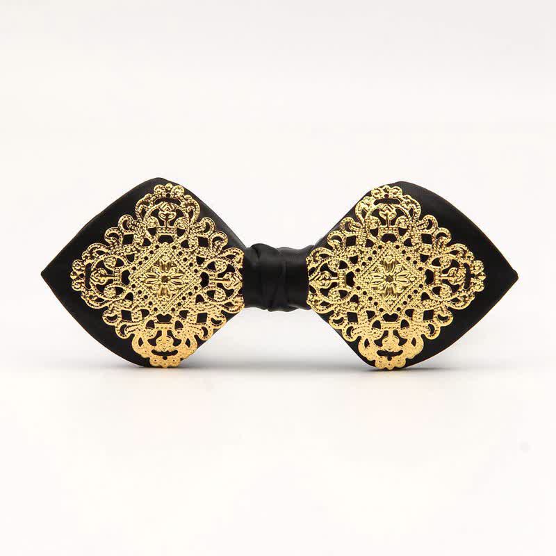 Men's Palace Pattern Gold Metal Pointed Bow Tie