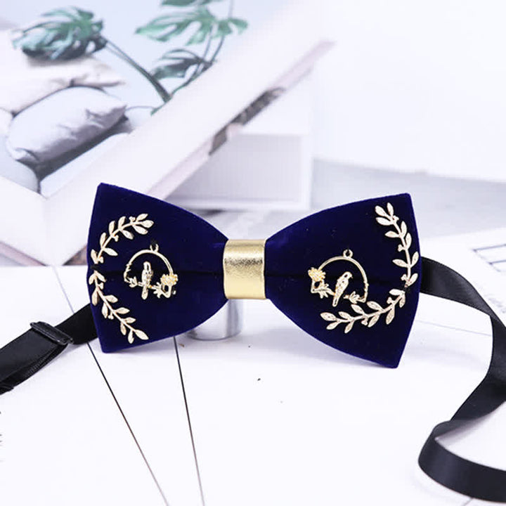 Men's Gold Applique Metal Leaf Decoration Bow Tie