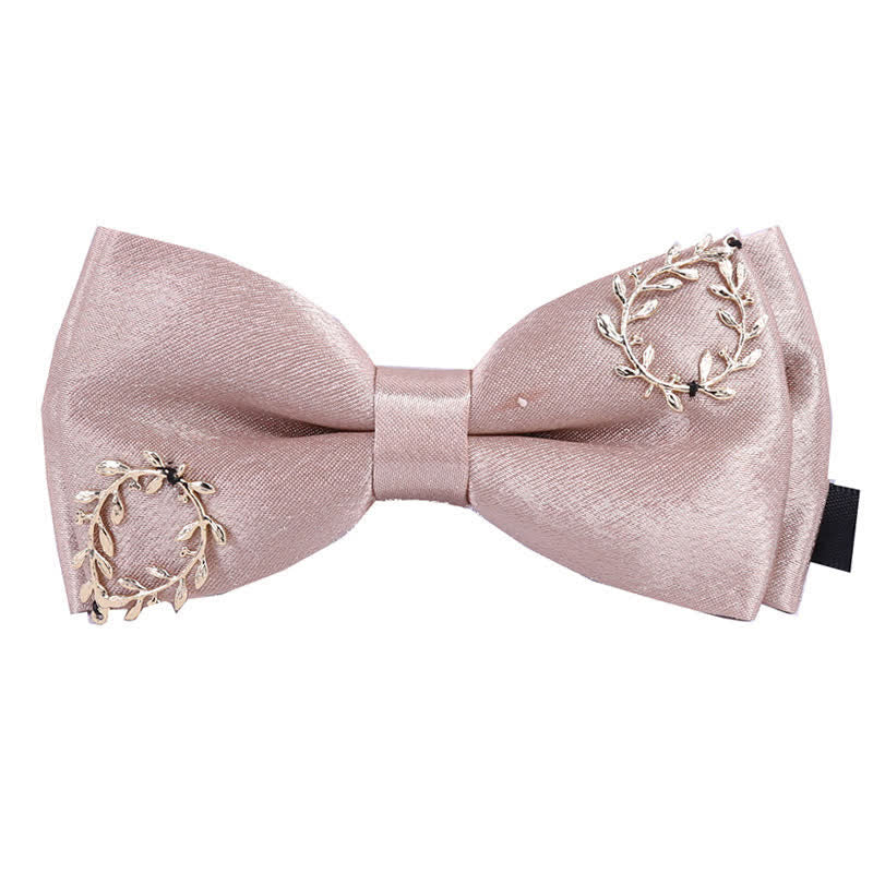 Men's Gold Applique Metal Leaf Decoration Bow Tie