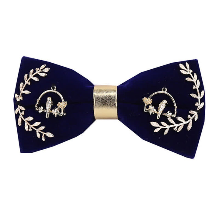 Men's Gold Applique Metal Leaf Decoration Bow Tie