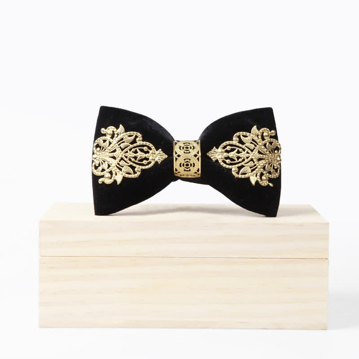 Men's Black Velvet Gold Embellished Bow Tie