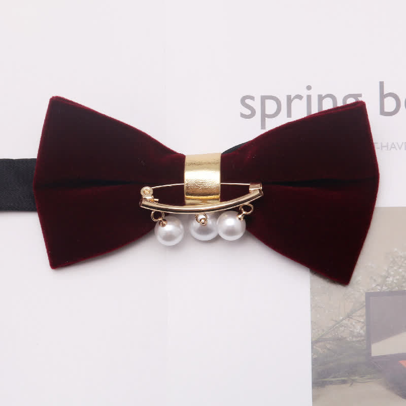 Men's Dark Burgundy Gold Silver Floral Metal Bow Tie