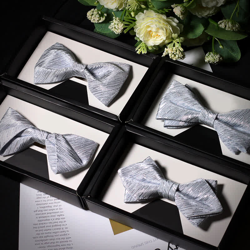 Men's Sparkle Silver Gray Series Twilled Bow Tie