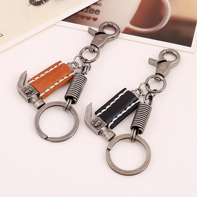 Street Style Hammer Carved Skull Leather Keychain - image 2