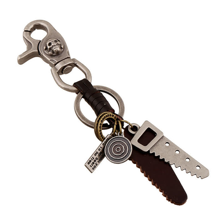 Creative Saw Carved Skull Leather Keychain - image 1