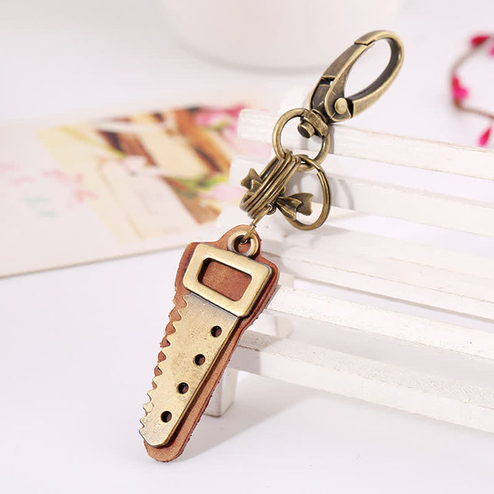 Bronze Saw Creative Bow Knot Leather Keychain