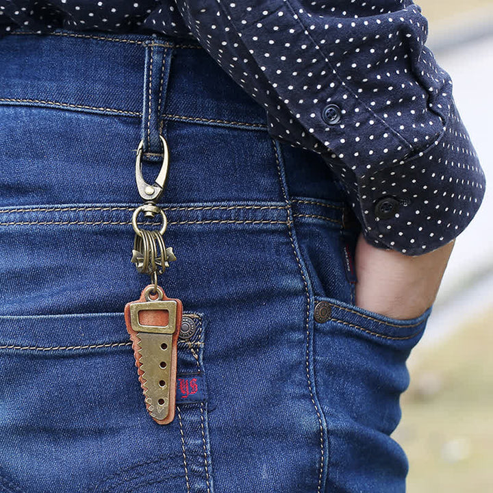 Bronze Saw Creative Bow Knot Leather Keychain - Saw - image 0