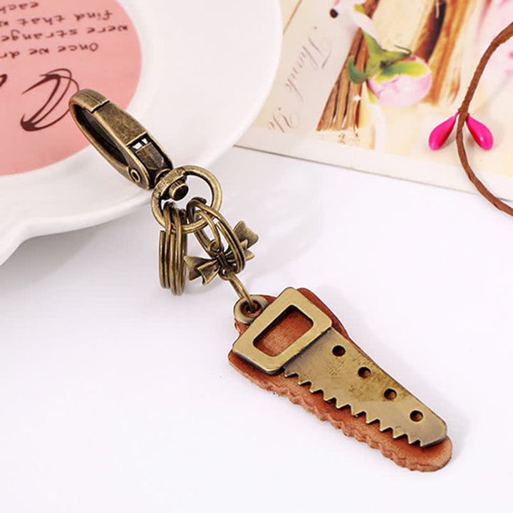 Bronze Saw Creative Bow Knot Leather Keychain