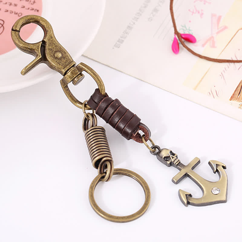 Charming Boat Anchor Skull Leather Keychain - image 3
