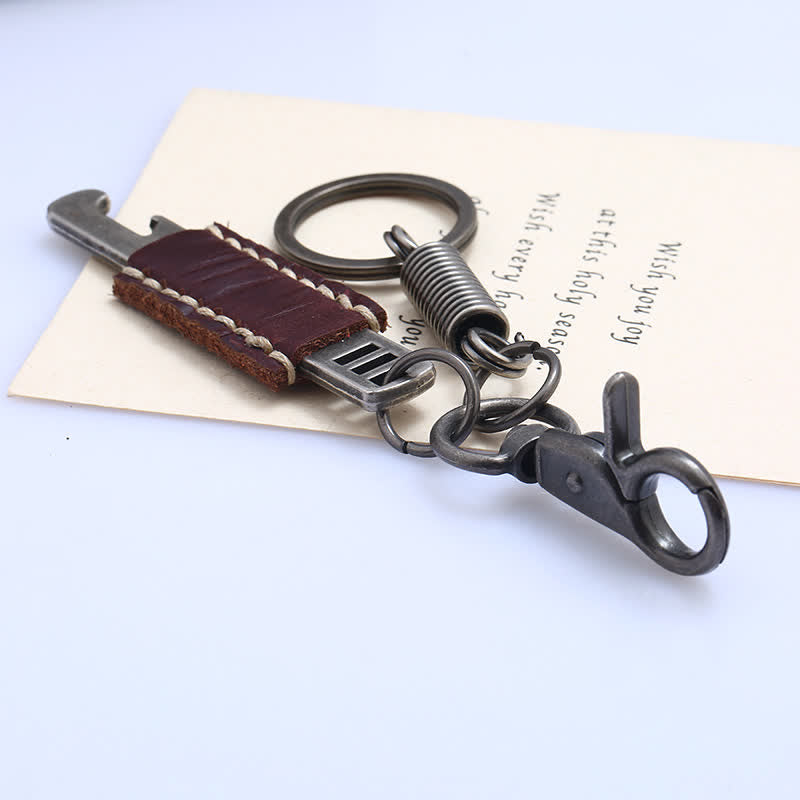 Antique Color Creative Opener Leather Keychain - image 4