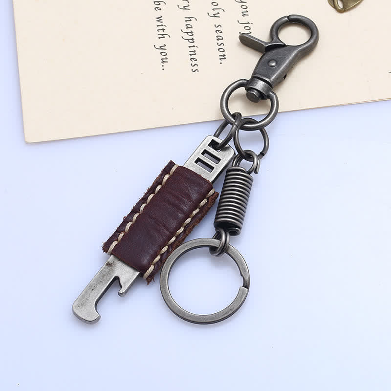 Antique Color Creative Opener Leather Keychain