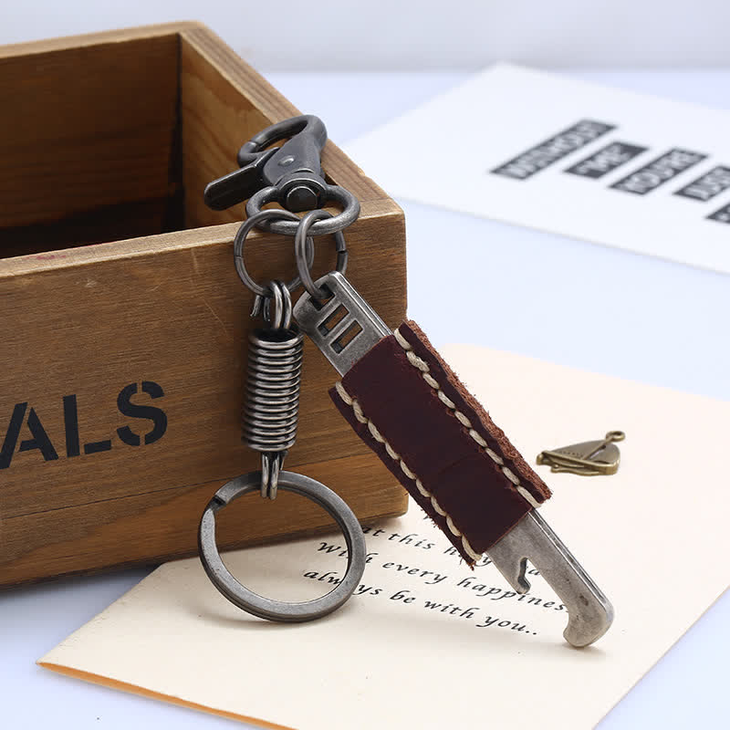 Antique Color Creative Opener Leather Keychain - image 2