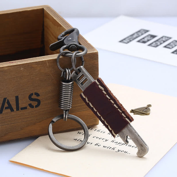 Antique Color Creative Opener Leather Keychain - image 2